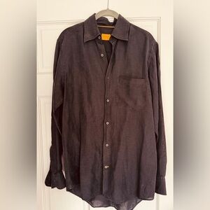 Robert Talbott Carmel Mens Gray Button Front Shirt S Linen